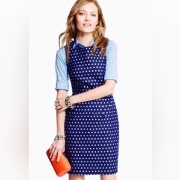 J Crew- Navy and Silver Polka Dot Sheath dress, with pockets, Size 12. - Picture 1 of 8